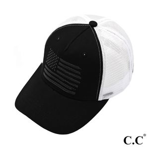 New American Flag Trucker Cap Hat Black/ White